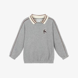 Boys Grey Marl Cotton Sweatshirt with Ribbed Collar