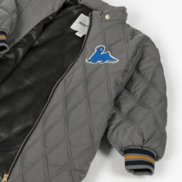 Mini Rodini-Boys Grey Water-Repellent Quilted Parka Coat | Childrensalon