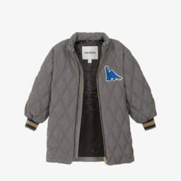 Mini Rodini-Boys Grey Water-Repellent Quilted Parka Coat | Childrensalon