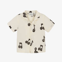 Mini Rodini-Boys Ivory Cotton Muslin Musical Notes Shirt | Childrensalon