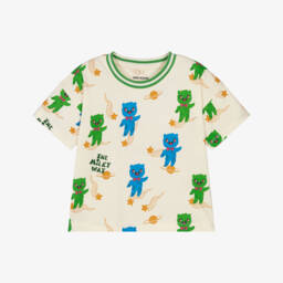 Boys Ivory Organic Cotton Alien Print T-Shirt
