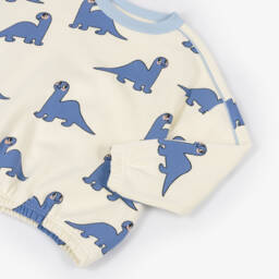 Mini Rodini-Boys Ivory Organic Cotton Sweatshirt with Blue Dino Print | Childrensalon
