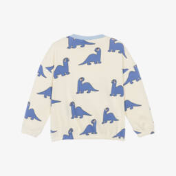Mini Rodini-Boys Ivory Organic Cotton Sweatshirt with Blue Dino Print | Childrensalon