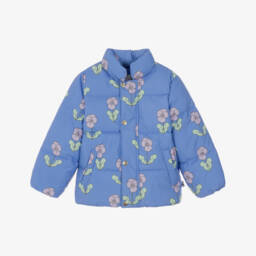 Girls Blue Puffer Coat with Viola Print