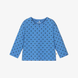 Топ с длинными рукавами синий в горошек для девочек
