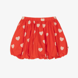 تنورة قطن عضوي بطبعة قلوب لون أحمر للبنات