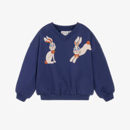 Girls Cobalt Blue Sweatshirt with Rabbit Print