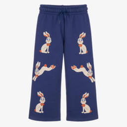 Girls Cobalt Blue Wide Leg Joggers with Rabbit Print