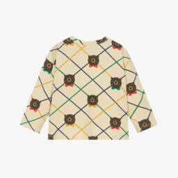 Mini Rodini-Girls Dark Ivory Cotton Bear Print Top | Childrensalon