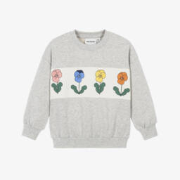 Girls Grey Organic Cotton Sweatshirt with Flower Panel