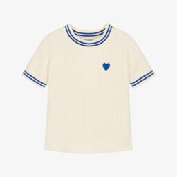Girls Ivory Cable Knit Short Sleeve Top