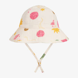 Girls Ivory Organic Cotton Muslin Space Print Sun Hat