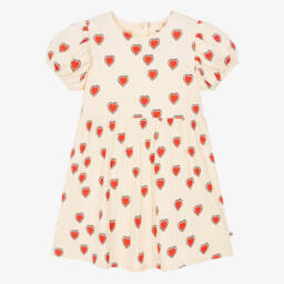 Mini Rodini-فستان بنات قطن عضوي لون أحمر وعاجي | Childrensalon