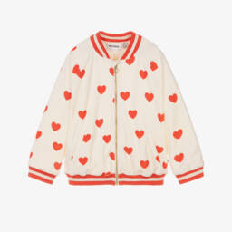 Топ на молнии кремовый велюровый с красными сердцами для девочек