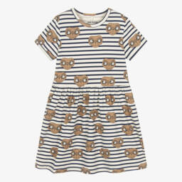 Mini Rodini-Girls Navy Blue & White Breton Stripe Cotton E.T. Print Dress | Childrensalon