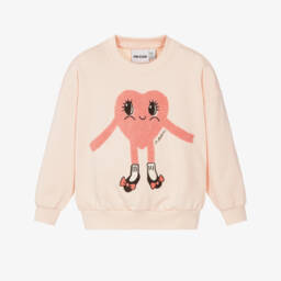 Mini Rodini-Girls Pale Pink Cotton Sweatshirt with Large Heart Motif | Childrensalon