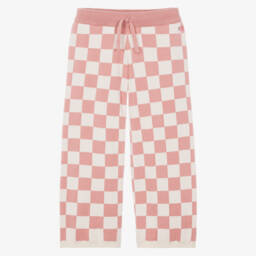Girls Pink Checkerboard Trousers in Organic Cotton