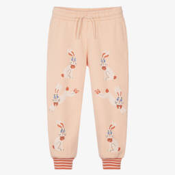 Girls Pink Organic Cotton Rabbit Print Joggers