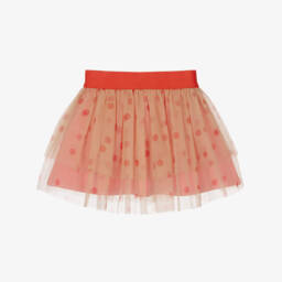 Mini Rodini-Girls Pink Organic Cotton Skirt with Orange Tulle Overlay | Childrensalon