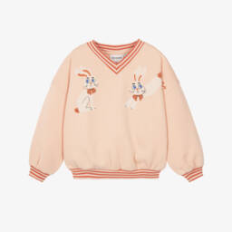 Girls Pink Organic Cotton Sweatshirt with Rabbit Print