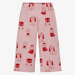 Girls Pink Organic Cotton Trousers with Animal Print