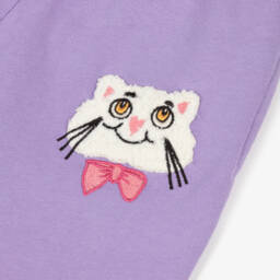 Mini Rodini-Girls Purple Cotton Joggers with Cat Motif | Childrensalon