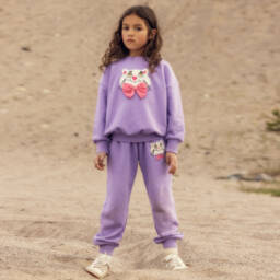 Mini Rodini-Girls Purple Cotton Sweatshirt with Cat Motif | Childrensalon