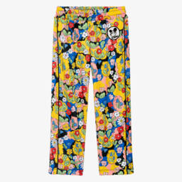 بنطلون رياضي بنقشة ورود ورقعة شعار لون أصفر للبنات