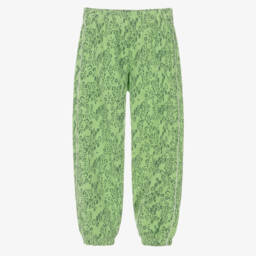 Джоггеры зелёные из органического хлопка с леопардовым принтом