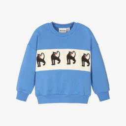 Mini Rodini-Ivory & Blue Organic Cotton Sweatshirt with Panther Prints | Childrensalon