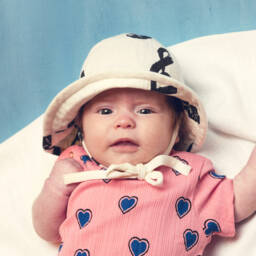 Mini Rodini-Ivory Cotton Muslin Musical Notes Sun Hat  | Childrensalon