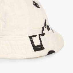 Mini Rodini-Ivory Cotton Muslin Musical Notes Sun Hat  | Childrensalon