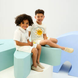 Mini Rodini-Ivory Sun Print Organic Cotton T-Shirt | Childrensalon