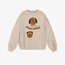 سويتشيرت قطن عضوي بطبعة كلب لون بيج فاتح