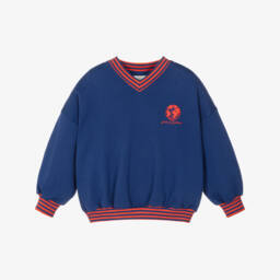 Свитшот cиний хлопковый с полосатой отделкой