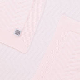 Minutus-Baby Girls Pink Chevron Pattern Knitted Blanket (90cm) | Childrensalon