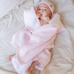 Minutus-طقم بطانية وقبعة قطن لون زهري للبنات الرضع | Childrensalon