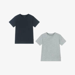 Minymo-Blue & Grey Cotton Crew Neck T-Shirts (2 Pack) | Childrensalon