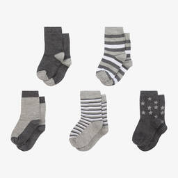 Minymo-Grey & White Socks (5 Pack) | Childrensalon