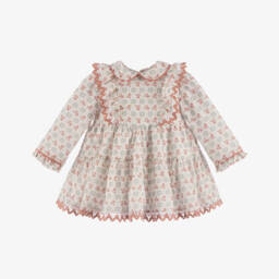 Miranda-Baby Girls Ivory Floral Cotton Long-Sleeved Dress | Childrensalon