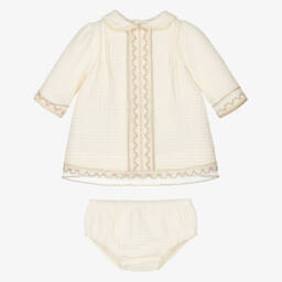 Miranda-Baby Girls Ivory Waffle Cotton Dress Set | Childrensalon