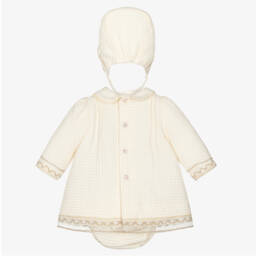 Miranda-Baby Girls Ivory Waffle Cotton Dress Set | Childrensalon