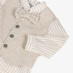 Miranda-Boys Beige Cotton & Linen Waistcoat Suit | Childrensalon