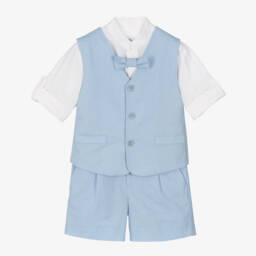 Miranda-Boys Blue Cotton & Linen Shorts Set | Childrensalon
