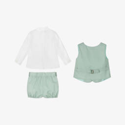 Miranda-Boys Green Linen & Cotton Waistcoat Suit | Childrensalon