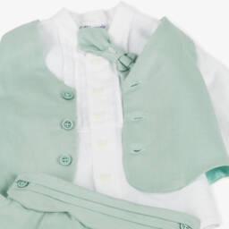 Miranda-Boys Green Linen & Cotton Waistcoat Suit | Childrensalon