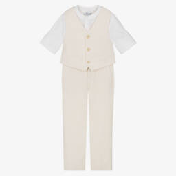 Miranda-Boys Ivory Linen & Cotton Waistcoat Suit | Childrensalon