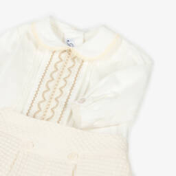 Miranda-Boys Ivory Waffle Cotton Shorts Set | Childrensalon