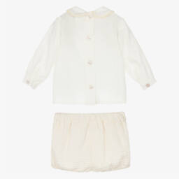 Miranda-Boys Ivory Waffle Cotton Shorts Set | Childrensalon