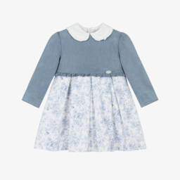 Girls Blue Dress with Traditional Floral Print